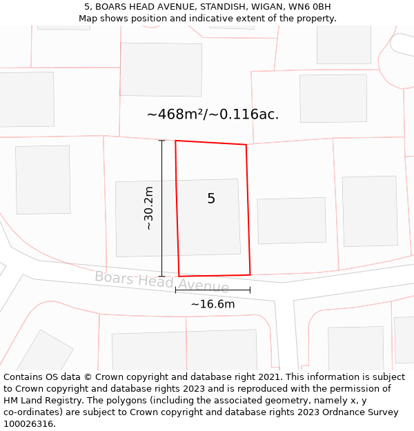 5, BOARS HEAD AVENUE, STANDISH, WIGAN, WN6 0BH: Plot and title map