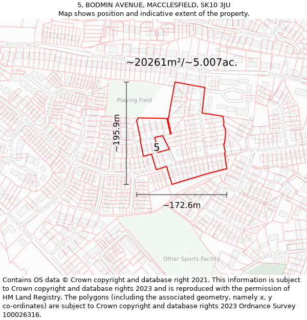 5, BODMIN AVENUE, MACCLESFIELD, SK10 3JU: Plot and title map