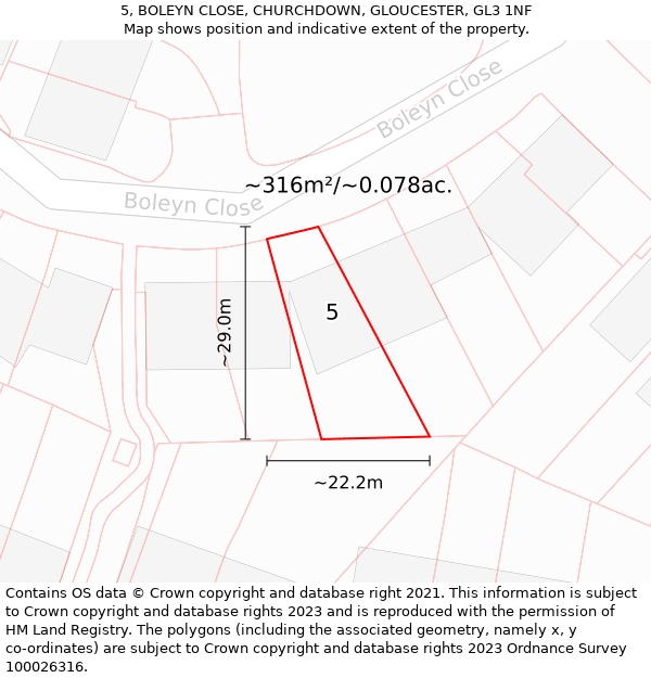 5, BOLEYN CLOSE, CHURCHDOWN, GLOUCESTER, GL3 1NF: Plot and title map