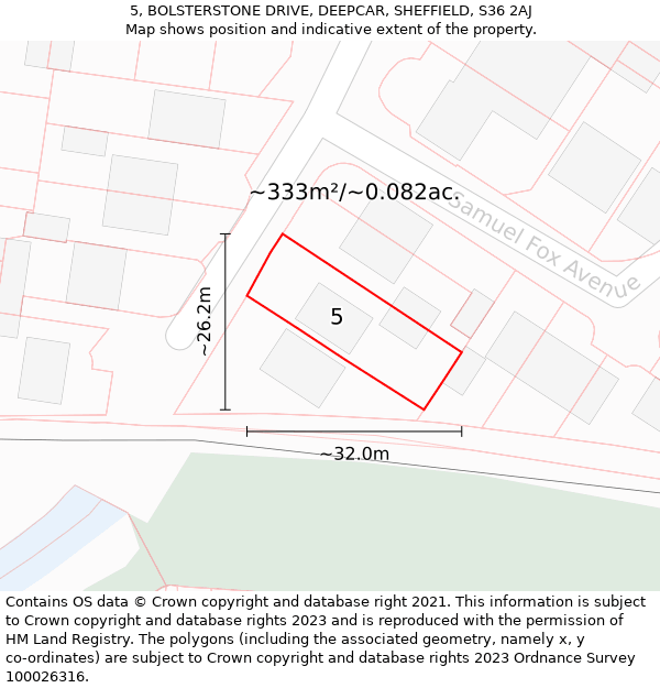 5, BOLSTERSTONE DRIVE, DEEPCAR, SHEFFIELD, S36 2AJ: Plot and title map