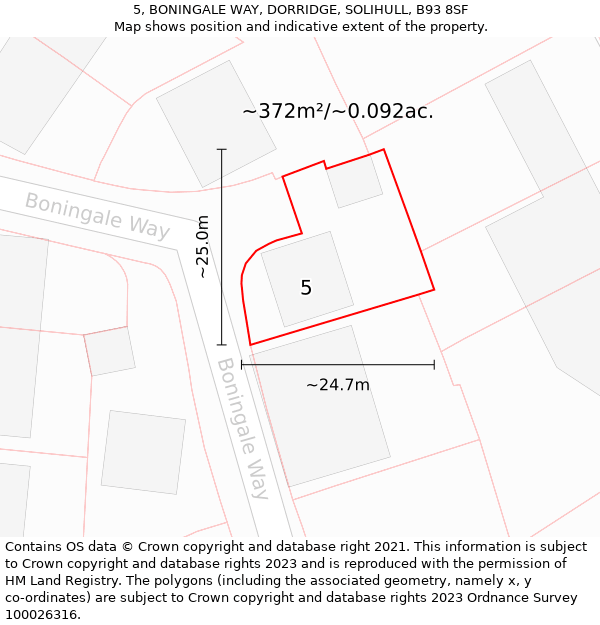 5, BONINGALE WAY, DORRIDGE, SOLIHULL, B93 8SF: Plot and title map