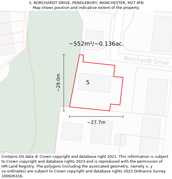 5, BORCHARDT DRIVE, PENDLEBURY, MANCHESTER, M27 4FN: Plot and title map