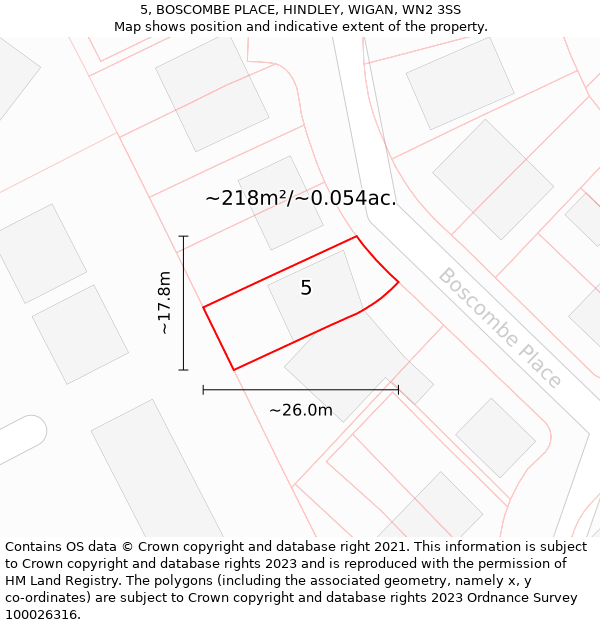 5, BOSCOMBE PLACE, HINDLEY, WIGAN, WN2 3SS: Plot and title map