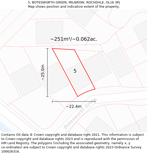 5, BOTESWORTH GREEN, MILNROW, ROCHDALE, OL16 3PJ: Plot and title map