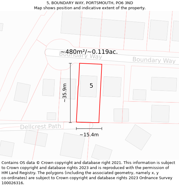 5, BOUNDARY WAY, PORTSMOUTH, PO6 3ND: Plot and title map