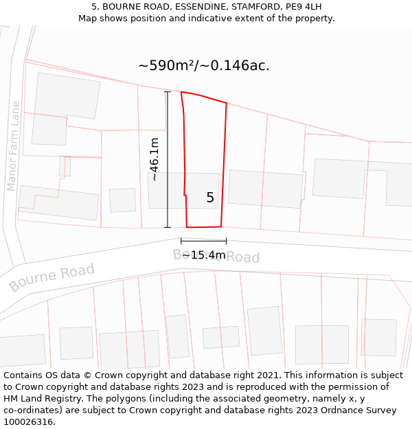 5, BOURNE ROAD, ESSENDINE, STAMFORD, PE9 4LH: Plot and title map