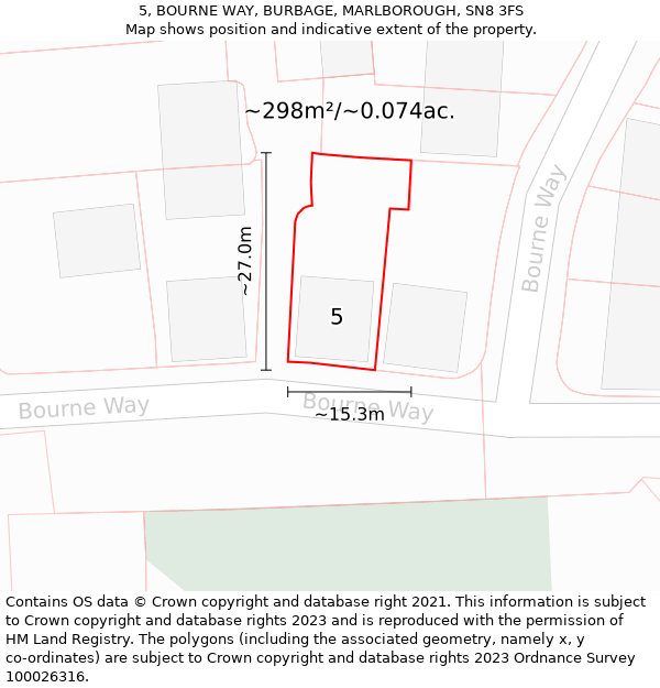 5, BOURNE WAY, BURBAGE, MARLBOROUGH, SN8 3FS: Plot and title map