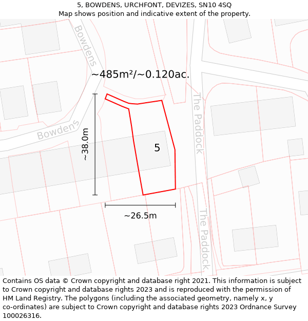 5, BOWDENS, URCHFONT, DEVIZES, SN10 4SQ: Plot and title map