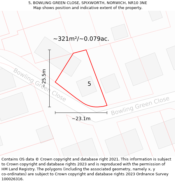 5, BOWLING GREEN CLOSE, SPIXWORTH, NORWICH, NR10 3NE: Plot and title map