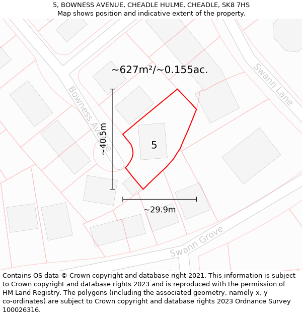 5, BOWNESS AVENUE, CHEADLE HULME, CHEADLE, SK8 7HS: Plot and title map