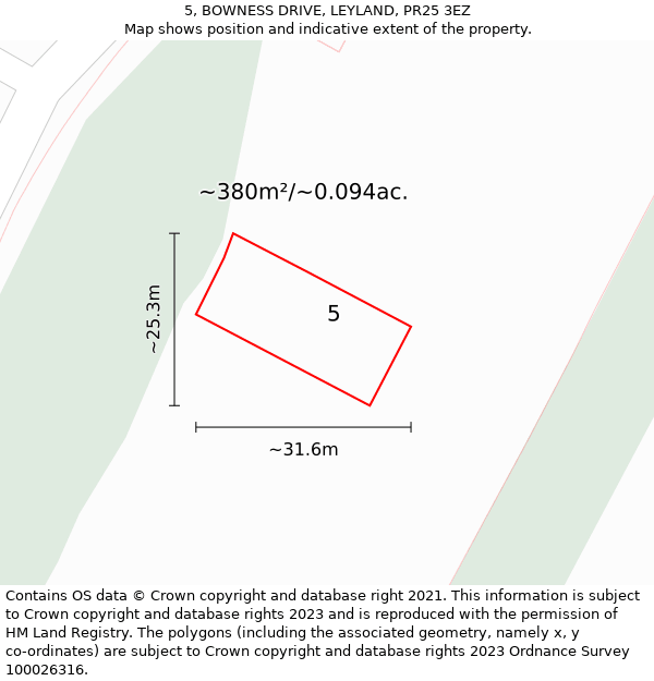 5, BOWNESS DRIVE, LEYLAND, PR25 3EZ: Plot and title map