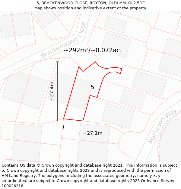 5, BRACKENWOOD CLOSE, ROYTON, OLDHAM, OL2 5DE: Plot and title map