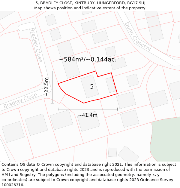 5, BRADLEY CLOSE, KINTBURY, HUNGERFORD, RG17 9UJ: Plot and title map