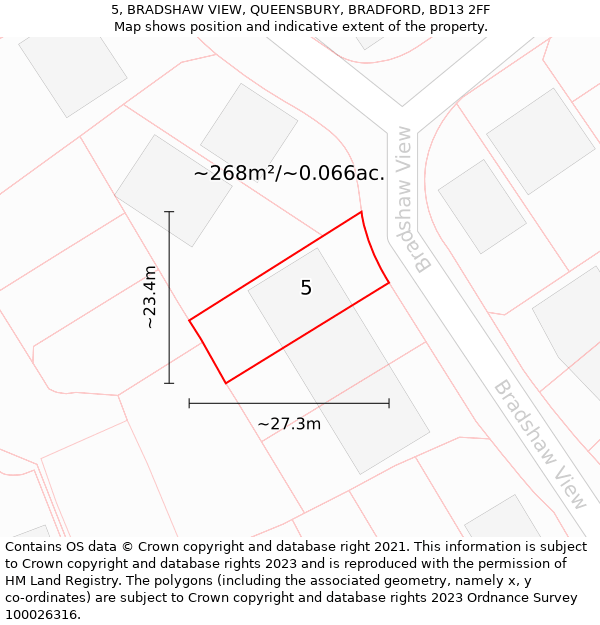 5, BRADSHAW VIEW, QUEENSBURY, BRADFORD, BD13 2FF: Plot and title map