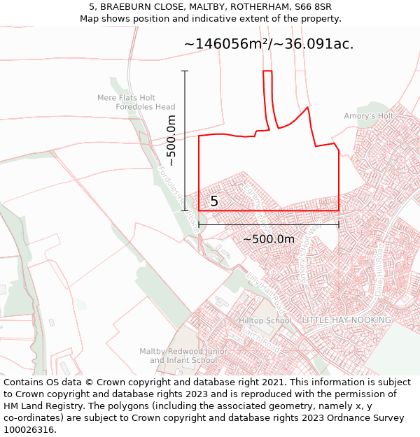 5, BRAEBURN CLOSE, MALTBY, ROTHERHAM, S66 8SR: Plot and title map