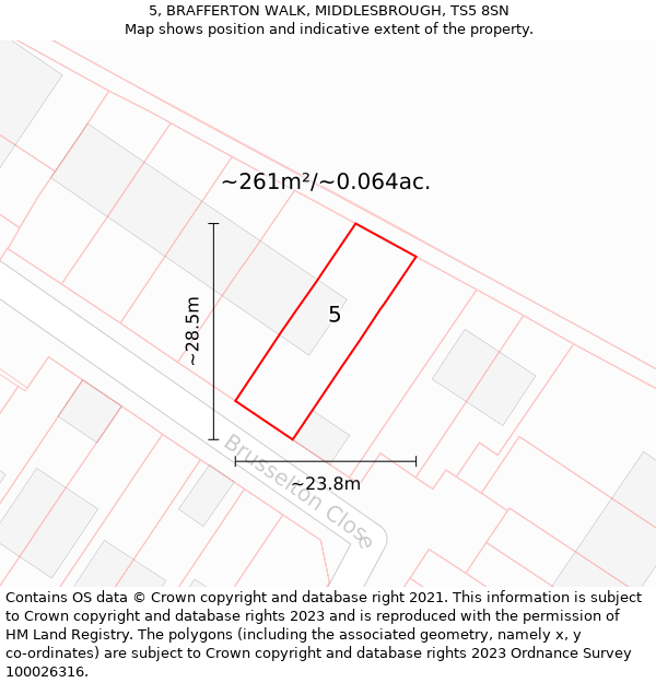 5, BRAFFERTON WALK, MIDDLESBROUGH, TS5 8SN: Plot and title map