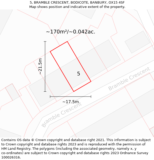 5, BRAMBLE CRESCENT, BODICOTE, BANBURY, OX15 4SF: Plot and title map