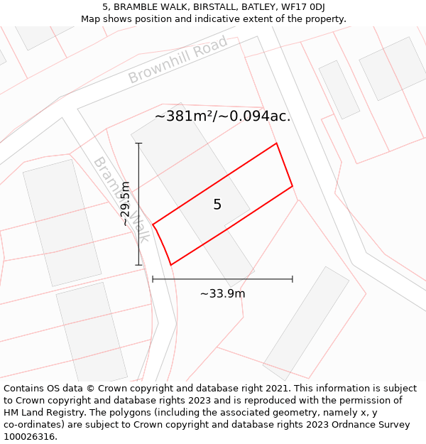 5, BRAMBLE WALK, BIRSTALL, BATLEY, WF17 0DJ: Plot and title map