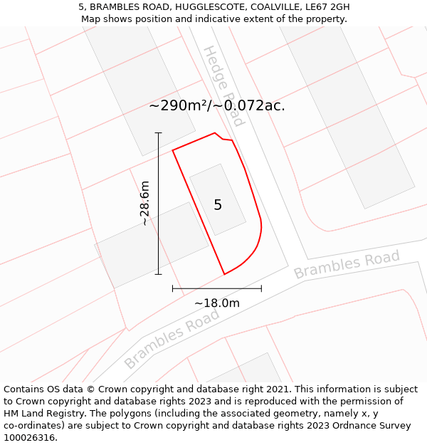 5, BRAMBLES ROAD, HUGGLESCOTE, COALVILLE, LE67 2GH: Plot and title map