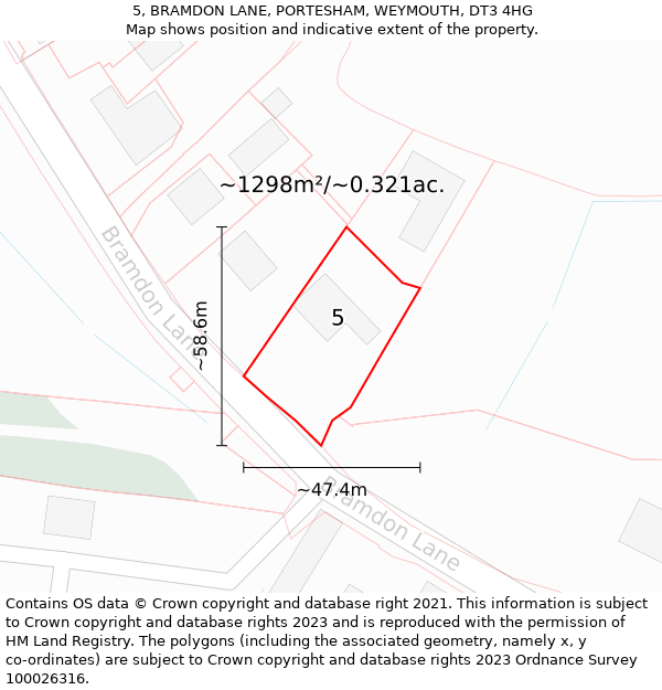 5, BRAMDON LANE, PORTESHAM, WEYMOUTH, DT3 4HG: Plot and title map