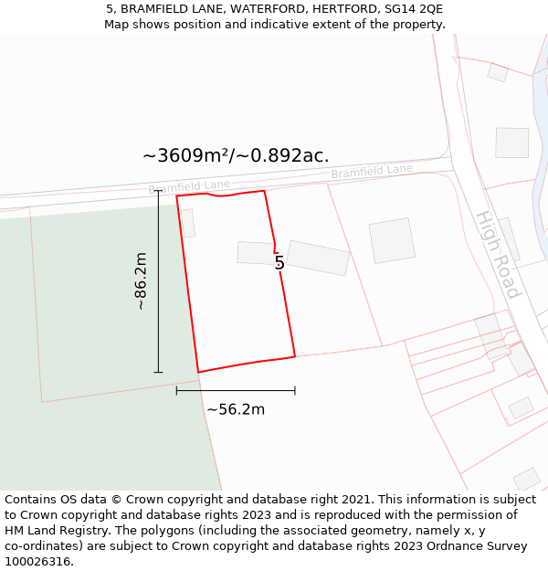 5, BRAMFIELD LANE, WATERFORD, HERTFORD, SG14 2QE: Plot and title map