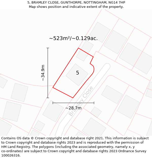 5, BRAMLEY CLOSE, GUNTHORPE, NOTTINGHAM, NG14 7HP: Plot and title map