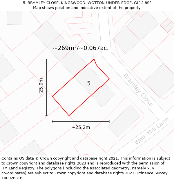 5, BRAMLEY CLOSE, KINGSWOOD, WOTTON-UNDER-EDGE, GL12 8SF: Plot and title map