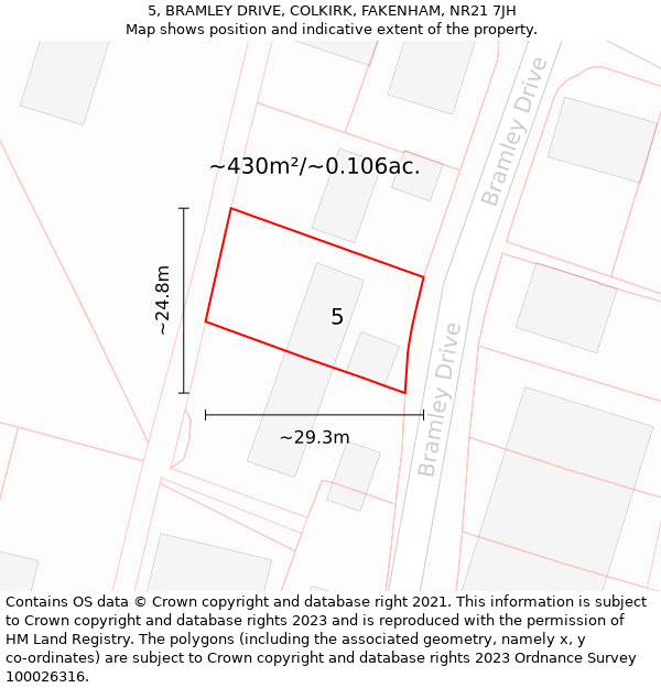 5, BRAMLEY DRIVE, COLKIRK, FAKENHAM, NR21 7JH: Plot and title map