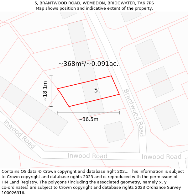 5, BRANTWOOD ROAD, WEMBDON, BRIDGWATER, TA6 7PS: Plot and title map