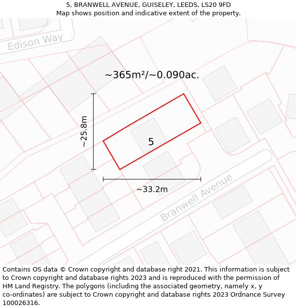 5, BRANWELL AVENUE, GUISELEY, LEEDS, LS20 9FD: Plot and title map