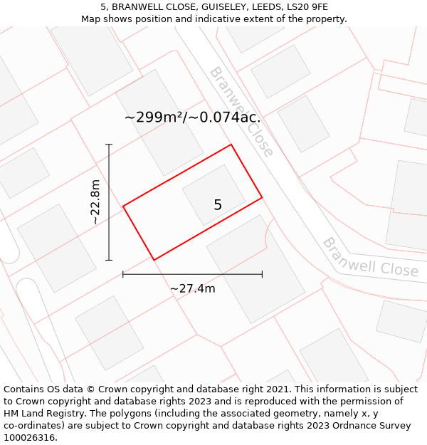 5, BRANWELL CLOSE, GUISELEY, LEEDS, LS20 9FE: Plot and title map