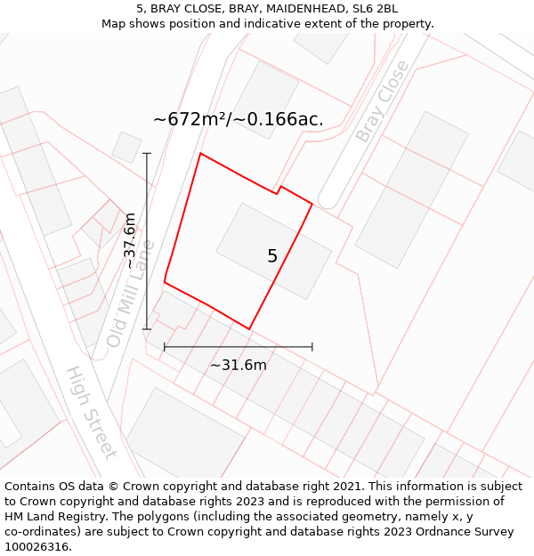 5, BRAY CLOSE, BRAY, MAIDENHEAD, SL6 2BL: Plot and title map