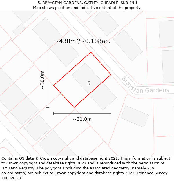 5, BRAYSTAN GARDENS, GATLEY, CHEADLE, SK8 4NU: Plot and title map