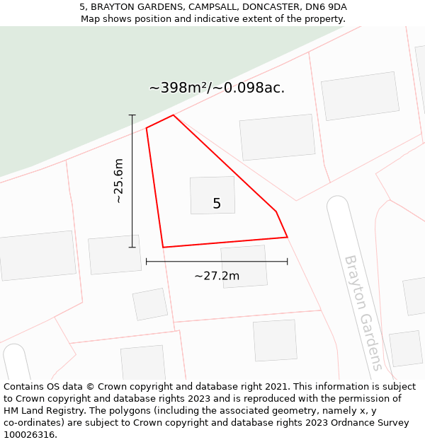 5, BRAYTON GARDENS, CAMPSALL, DONCASTER, DN6 9DA: Plot and title map