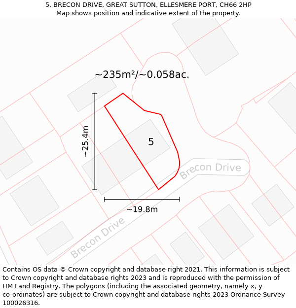 5, BRECON DRIVE, GREAT SUTTON, ELLESMERE PORT, CH66 2HP: Plot and title map