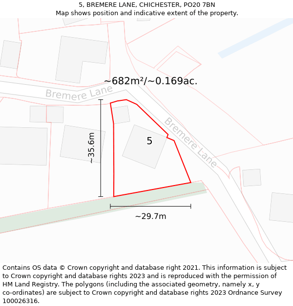 5, BREMERE LANE, CHICHESTER, PO20 7BN: Plot and title map