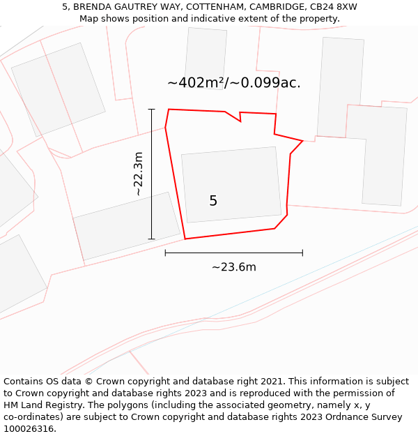 5, BRENDA GAUTREY WAY, COTTENHAM, CAMBRIDGE, CB24 8XW: Plot and title map