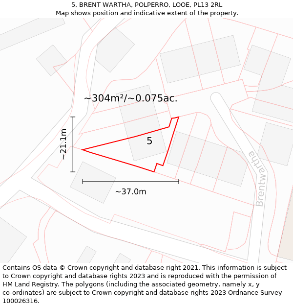 5, BRENT WARTHA, POLPERRO, LOOE, PL13 2RL: Plot and title map