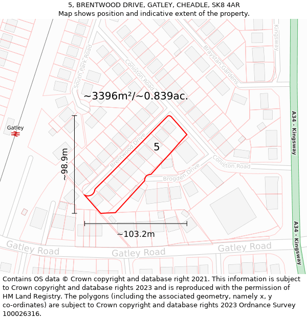 5, BRENTWOOD DRIVE, GATLEY, CHEADLE, SK8 4AR: Plot and title map