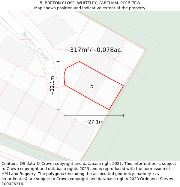 5, BRETON CLOSE, WHITELEY, FAREHAM, PO15 7EW: Plot and title map