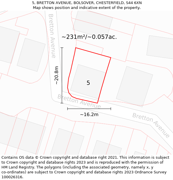 5, BRETTON AVENUE, BOLSOVER, CHESTERFIELD, S44 6XN: Plot and title map