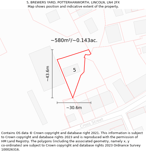 5, BREWERS YARD, POTTERHANWORTH, LINCOLN, LN4 2FX: Plot and title map
