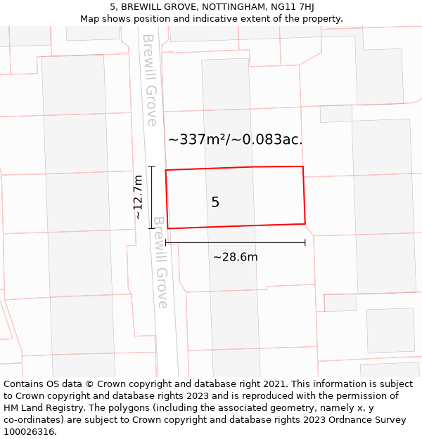 5, BREWILL GROVE, NOTTINGHAM, NG11 7HJ: Plot and title map