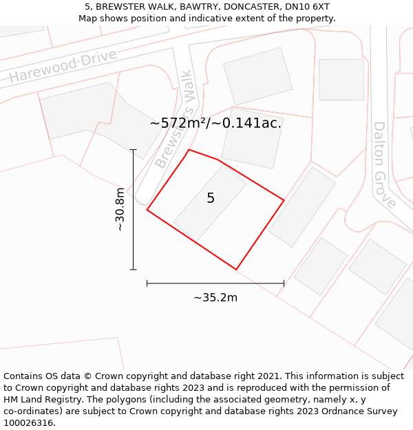 5, BREWSTER WALK, BAWTRY, DONCASTER, DN10 6XT: Plot and title map