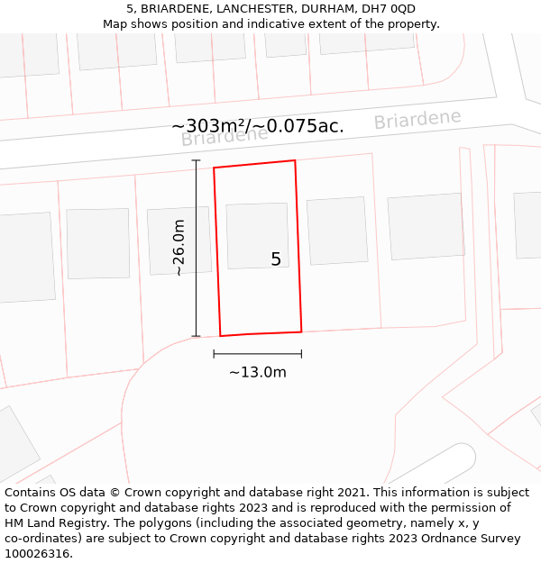 5, BRIARDENE, LANCHESTER, DURHAM, DH7 0QD: Plot and title map