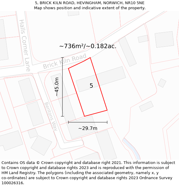 5, BRICK KILN ROAD, HEVINGHAM, NORWICH, NR10 5NE: Plot and title map