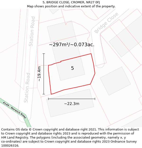 5, BRIDGE CLOSE, CROMER, NR27 0FJ: Plot and title map