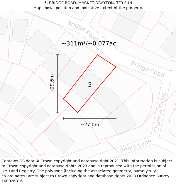 5, BRIDGE ROAD, MARKET DRAYTON, TF9 3UN: Plot and title map