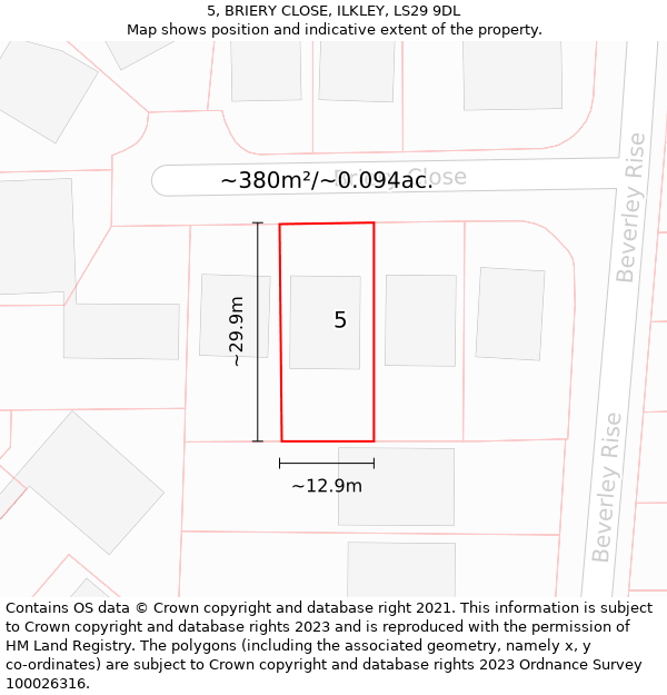 5, BRIERY CLOSE, ILKLEY, LS29 9DL: Plot and title map