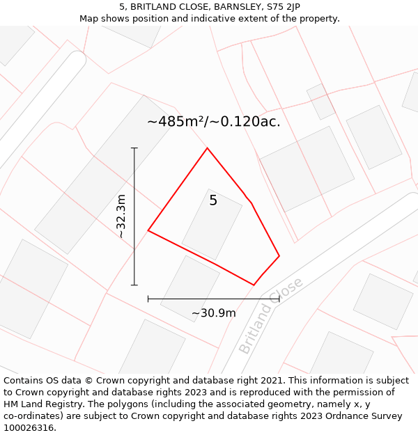 5, BRITLAND CLOSE, BARNSLEY, S75 2JP: Plot and title map